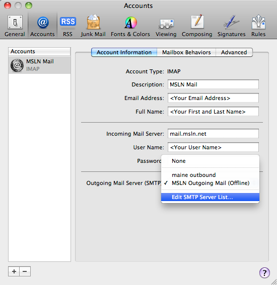 smtp server apple mail